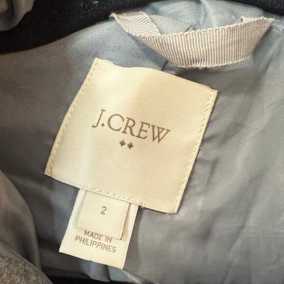 J. Crew Women's Vail Parka Wool Blend Pea Coat Faux Fur Trim Full Zip Grey 2 - Picture 2 of 7